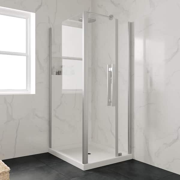 40 in. L x 32 in. W Alcove and Corner Shower Pan Base Square with Center Drain and White Acrylic, Reversible Design