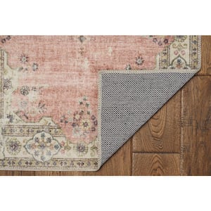 Washable Blaire Pink and Ivory 2 ft. x 8 ft. Distressed Polyester Runner Rug