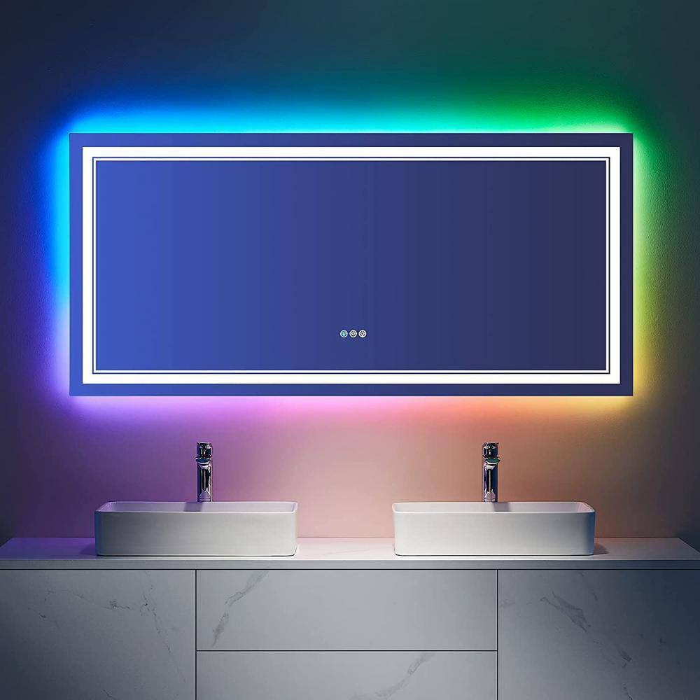 TOOLKISS 55 in. W x 30 in. H Rectangular Frameless LED Light Anti Fog