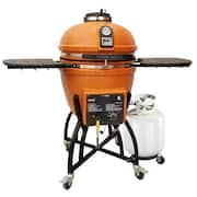 22 in. Kamado Dual Fuel Charcoal/Gas Grill in Orange with Cover, Gas Burner Kit, Cart, Shelves, Lava Stone, Ash Drawer