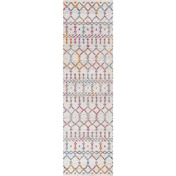 Moroccan Hype Boho Vintage Diamond Ivory/Multi 2 ft. x 10 ft. Runner Rug