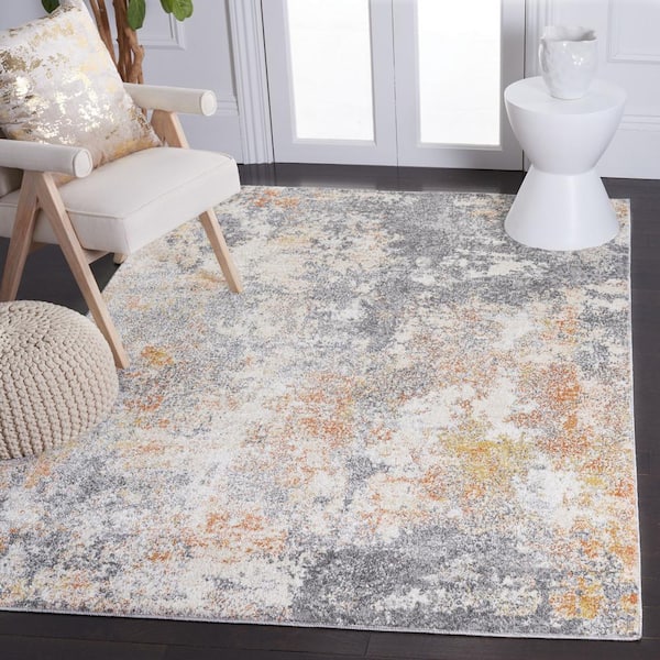 Aston Gray/Gold Doormat 3 ft. x 5 ft. Distressed Geometric Area Rug