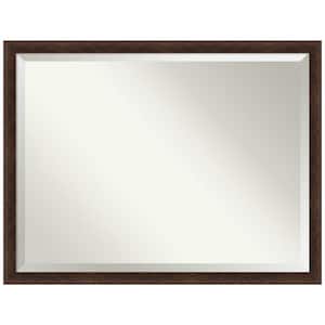 Warm Walnut Narrow 43 in. x 33 in. Beveled Casual Rectangle Wood Framed Wall Mirror in Brown