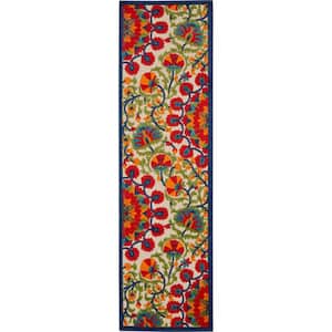 Aloha Red/Multicolor 2 ft. x 8 ft. Kitchen Runner Floral Modern Indoor/Outdoor Patio Area Rug