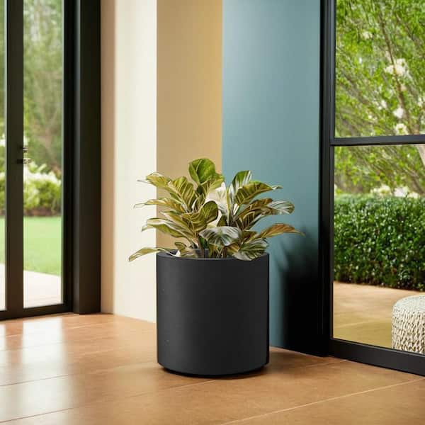 Kante 15.7 in. W Weathered Concrete Round Planter, Outdoor Indoor, Lightweight, Weather Resistant, with Drainage Hole