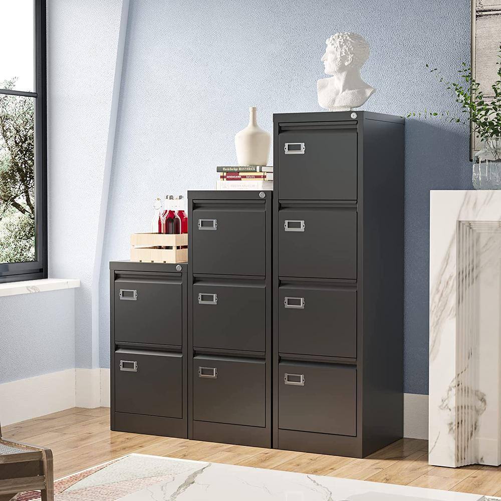Black Metal Vertical 4-Drawer Lockable File Cabinet