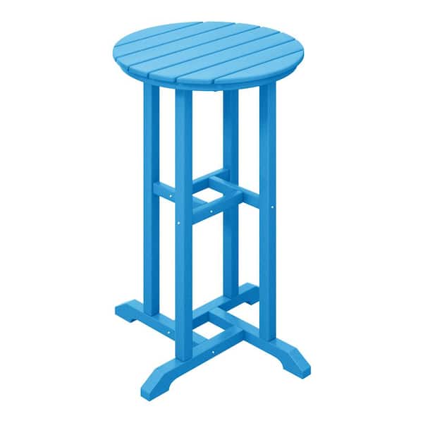 Laguna 24 in. Round Outdoor Dining HDPE Plastic Counter Height Bistro Table in Pacific Blue