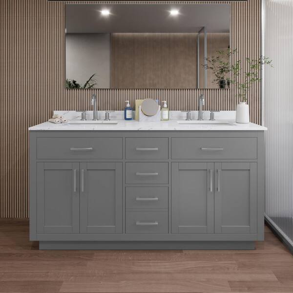 Wyndham Collection Beckett TK 66 in. W x 22 in. D x 35 in. H Double Bath Vanity in Dark Gray with Giotto Quartz Top