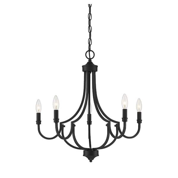 Savoy House Auburn 24 in. W x 22 in. H 5-Light Matte Black Wide Metal Chandelier with Curving Arms and Thumbscrew Detail
