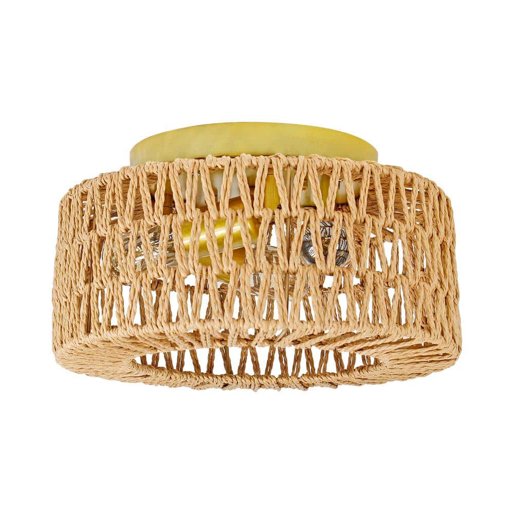 12. 6 in. 3-Lights Gold Rattan Flush Mount Ceiling Light, Boho Light Fixture for Hallway price history on PriceWatchPro