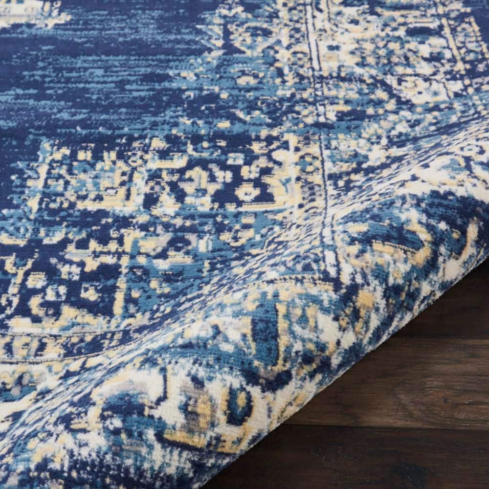 Navy Blue Medallion Tufted Synthetic Area Rug 2' x 4'