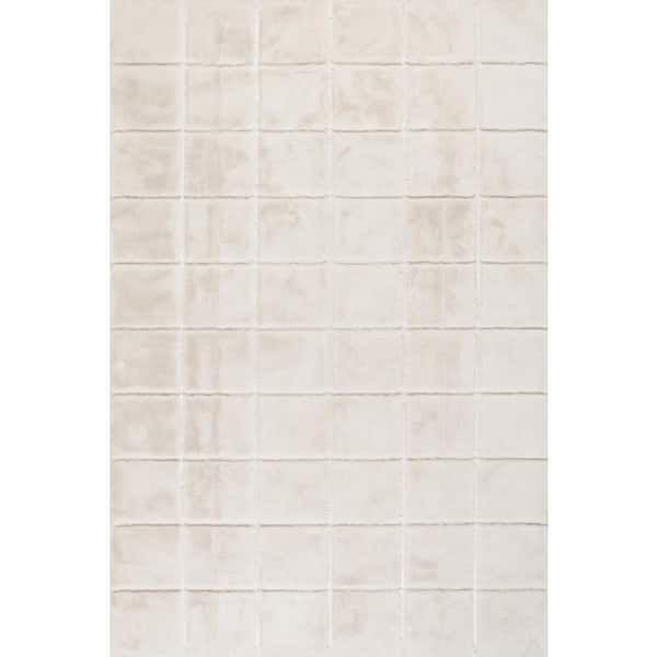 Padma Lakshmi X Rugs Tessera Grid Plush Cloud Washable Off White 3 ft. x 6 ft. Indoor Runner Rug