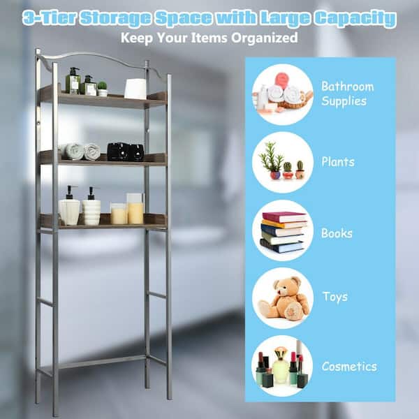 HOME BI Over The Toilet Storage,3-Tier Bathroom Storage Rack, Space  Saver,Freestanding Above Toilet Rack with Hooks and Toilet Paper Rack  (White)