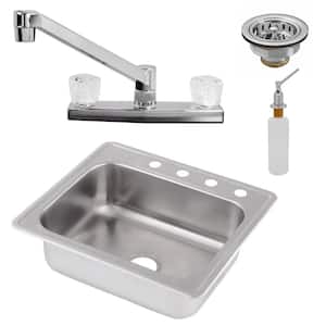 25 in. Drop in Undermount Single Bowl 18-Gauge Stainless Steel Kitchen Sink with Double Handle Faucet, Polished Chrome