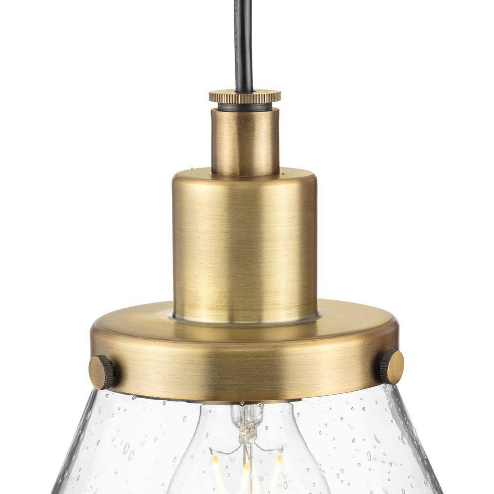 Hinton Vintage Brass Pendant Light with Seeded Glass Shade