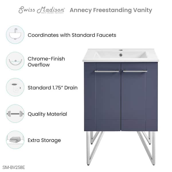 Annecy 24 in. W Bath Vanity in Cinder Purple with Ceramic Vanity Top in Glossy White with White Basin