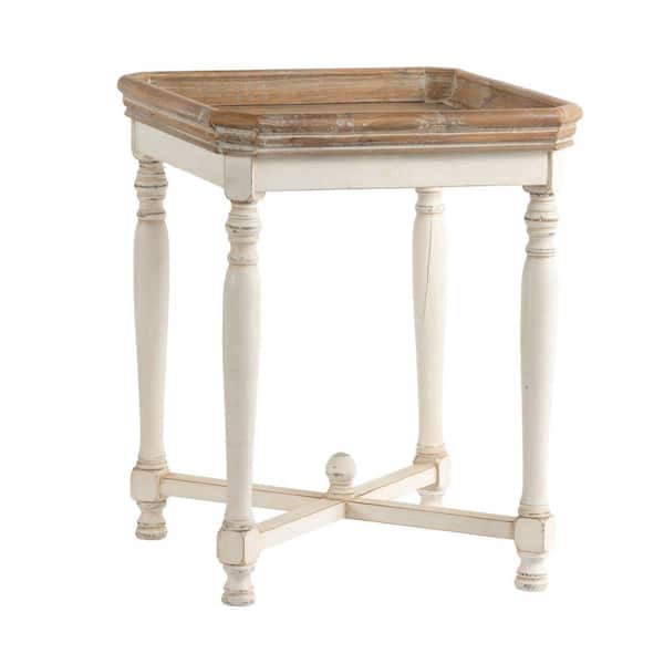 Benjara Square Shaped Brown and Gray Wooden Side Table with Cross Base