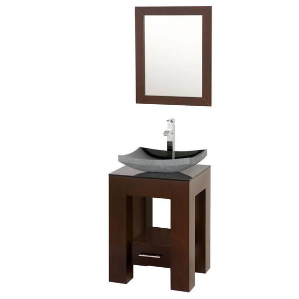 Wyndham Collection Amanda 22-1/4 in. Vanity in Espresso with Glass Vanity Top in Black and Mirror