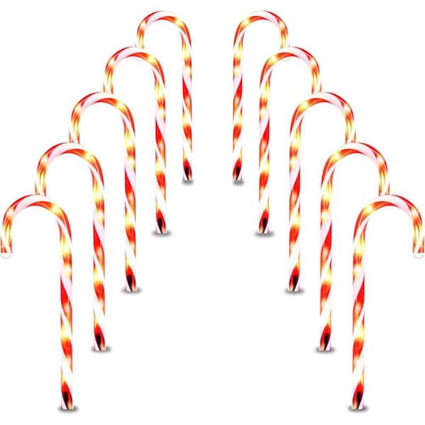 12 Piece Candy Cane Christmas Pathway Lights, 12 in. Christmas Stakes Lights