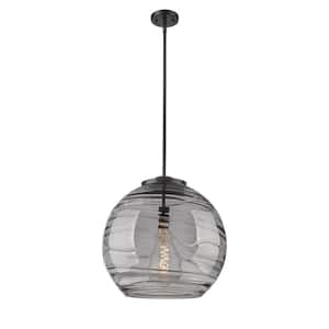 Athens Deco Swirl 100-Watt 1-Light Matte Black Shaded Mini Pendant Light with Tinted Glass Shade