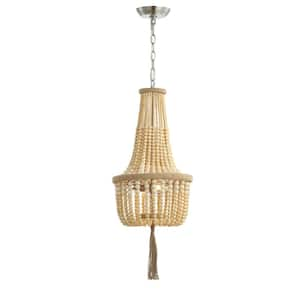 Wynne 4-Watt 2-Light Brown Pendant-Light with Wood Beads Shade