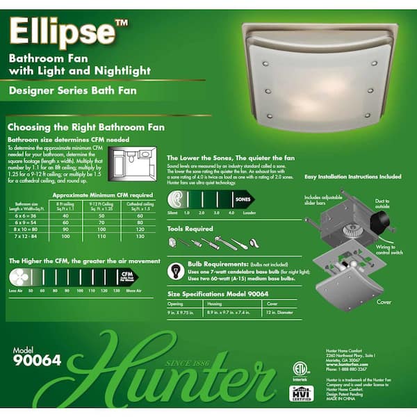 Hunter Ellipse Decorative 100 Cfm Ceiling Bathroom Exhaust Fan With Light And Night 90064 - How To Wire A Bathroom Exhaust Fan With Light And Night