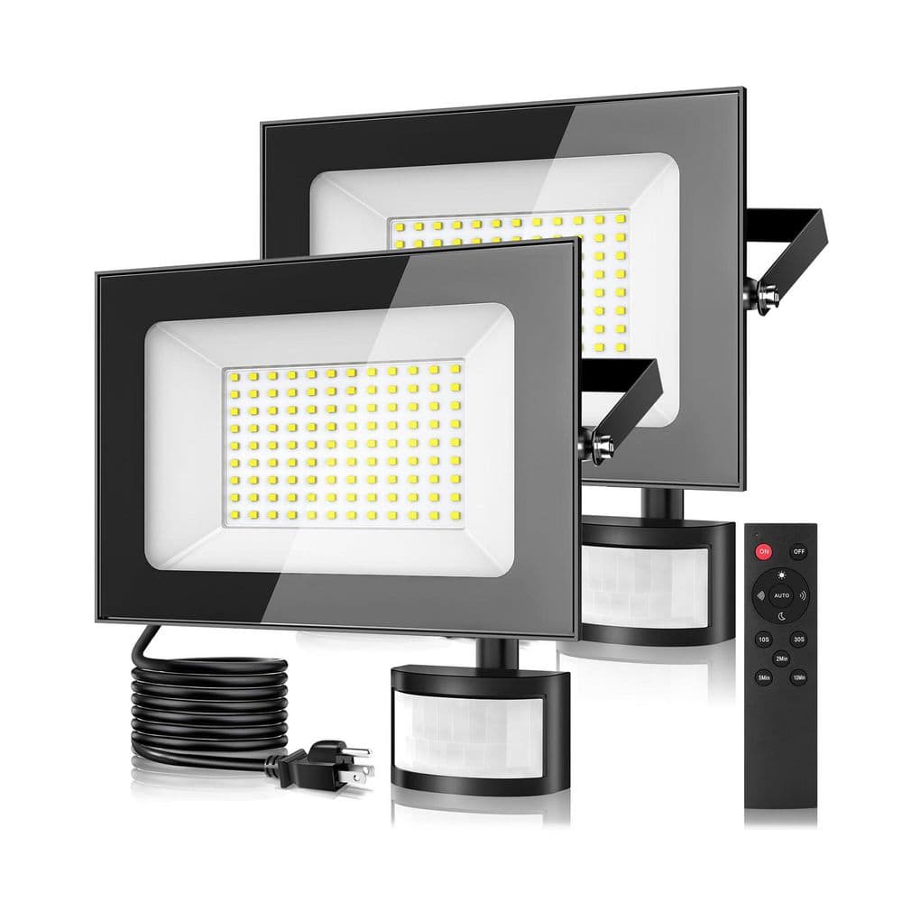 100W Equivalent 10000 Lumen 6500K Daylight Black Motion Sensing LED Flood Light Outdoor IP65 Waterproof 2 Pack price history on PriceWatchPro