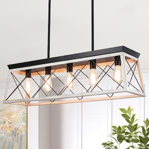 5-Light Black and Oyster Grey Rectangle Linear Island Chandelier for Dining Room Kitchen with No Bulbs Included