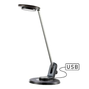 Dixon 18.5 in. Black Aluminum Contemporary Minimalist Adjustable Dimmable USB Charging LED Task Lamp