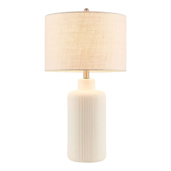 25.25 in. Cream Contemporary Ceramic Table Lamp for Living Room with Beige Linen Shade