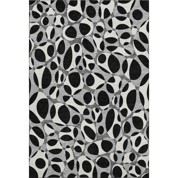 Mayfield Premium Machine Washable Abstract AMF2536 Black 10 ft. x 14 ft. Area Rug