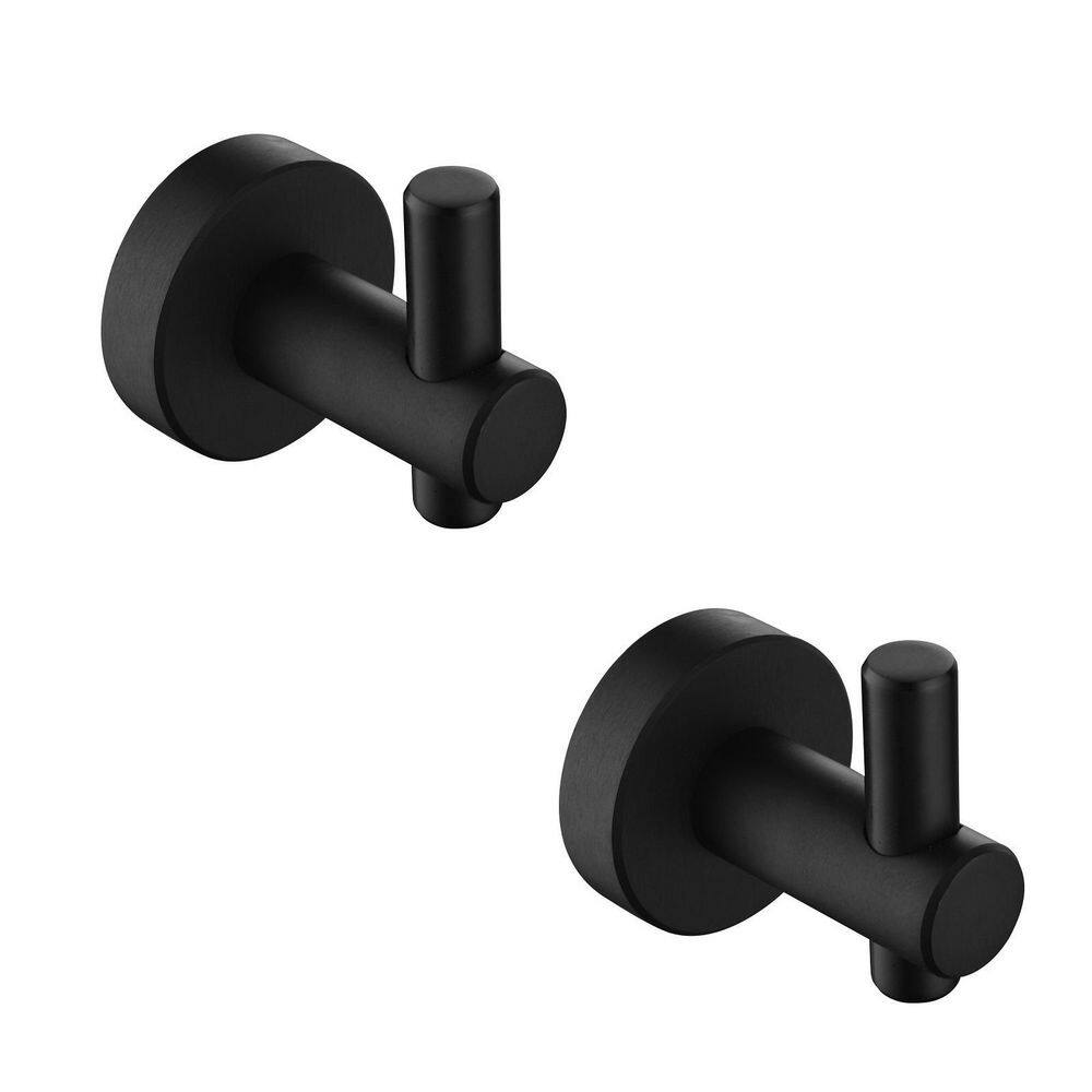 Interbath 2Piece Wall Mounted Round Bathroom Robe Hook and Towel Hook in Matte Black