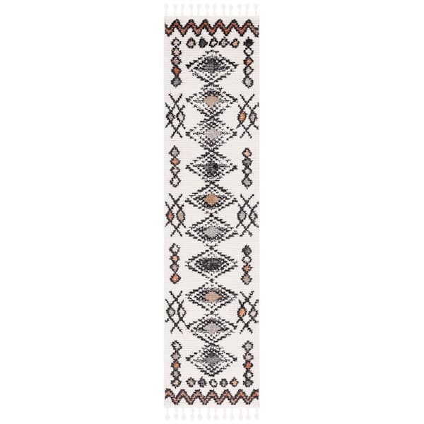 Moroccan Tassel 2 ft. x 9 ft. Ivory/Orange Aztec Tassel Runner Rug