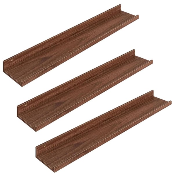 Unbranded 24 in. W x 5.7 in. D Walnut Floating Shelves Decorative Wall Shelf (Set of 3)