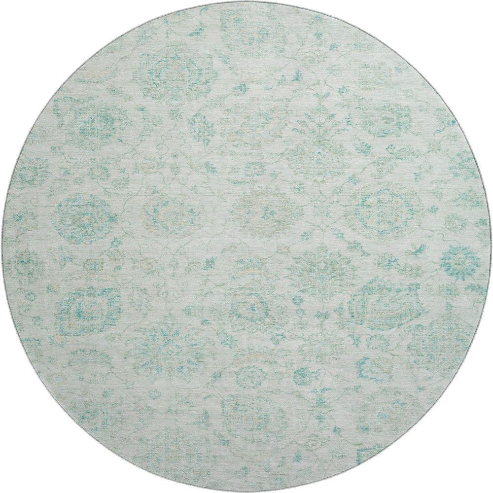Mayfield Premium Machine Washable Abstract AMF1833 Turquoise 8 ft. x 8 ft. Round Rug price history on PriceWatchPro