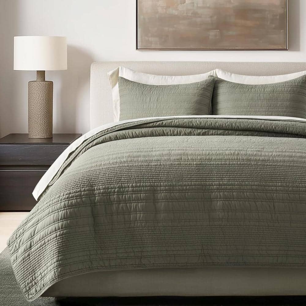 3-Piece 100% Cotton Solid Color Bedding Quilt Set Twin Size-Green price history on PriceWatchPro