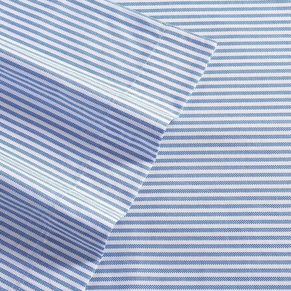 Twin Blue Cotton Percale Stripe Sheet Set