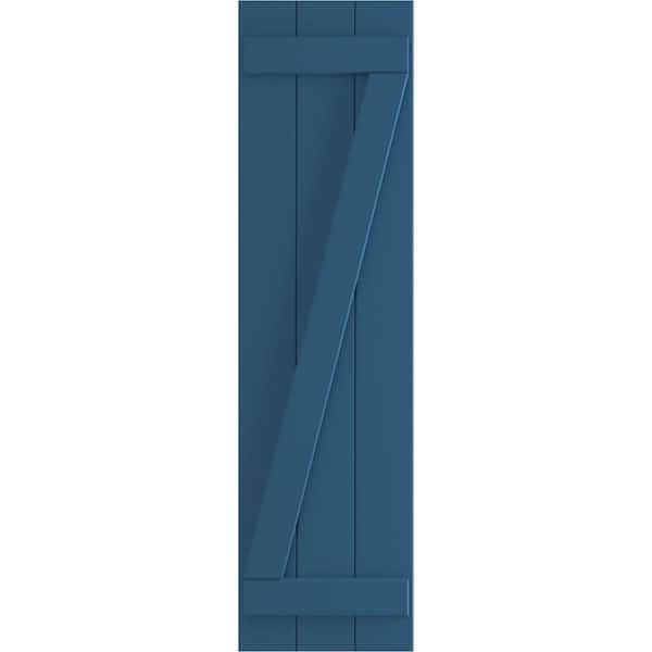 Ekena Millwork 16-1/8 in. x 26 in. True Fit PVC 3-Board Joined Board and Batten Shutters with Z-Bar Pair in Sojourn Blue