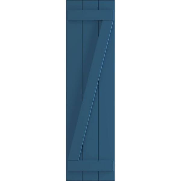 Ekena Millwork 16-1/8 in. x 74 in. True Fit PVC 3-Board Joined Board and Batten Shutters with Z-Bar Pair in Sojourn Blue
