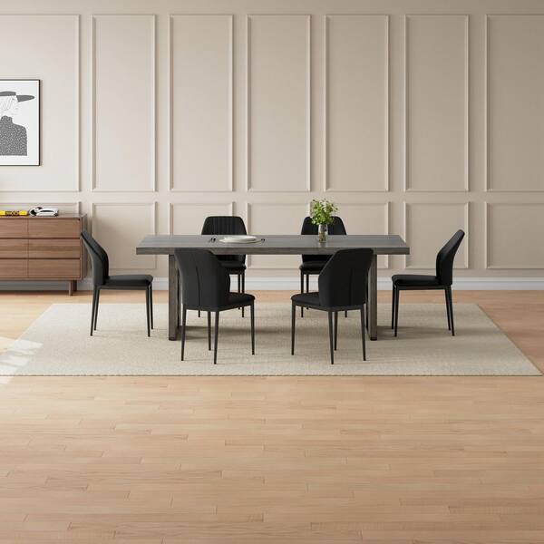 GOJANE 7-Pieces Rectangular Gray MDF Top Dining Table Set Seating