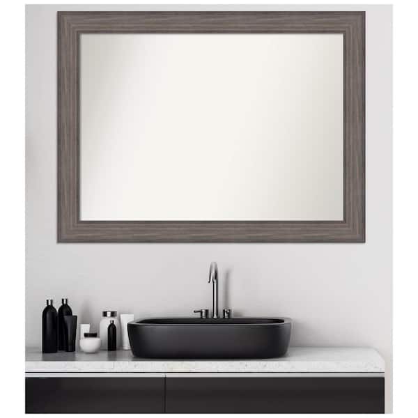 Amanti Art Medium Rectangle Distressed Brown Modern Mirror (30.25 in. H x 40.25 in. W)