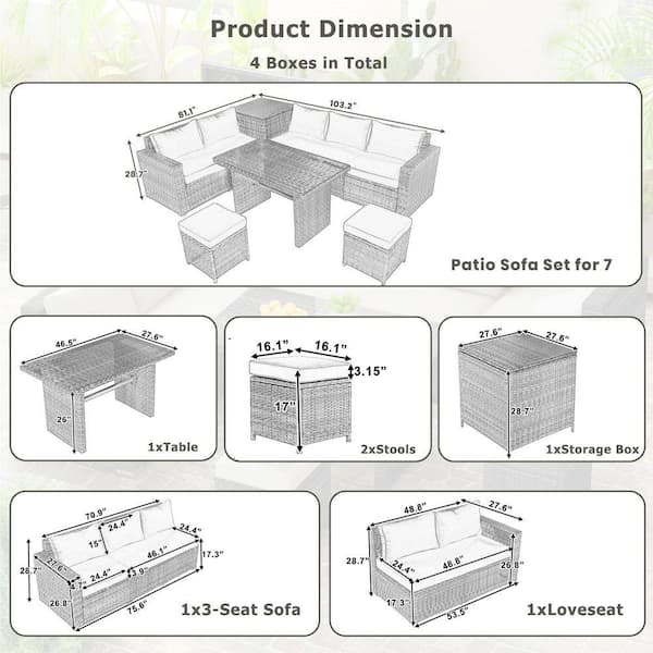 Gray 6-Piece Wicker Outdoor Sectional Set, Patio PE Rattan Sofa