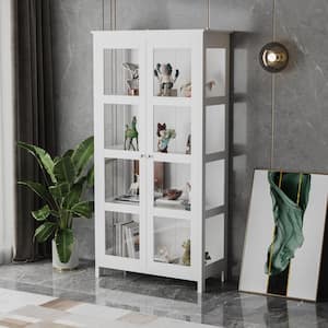 49.49 in. White 3-Shelves Glass Display Storage Cabinet with 2-Doors, Floor  Standing Clear Glass Curio Bookshelf ZT-W66253300 - The Home Depot