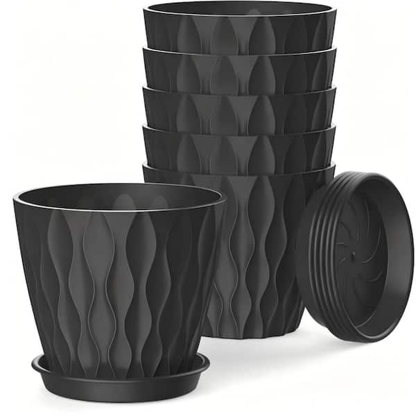 4 in. Plant Pots with Drainage Trays Black 6-Pack