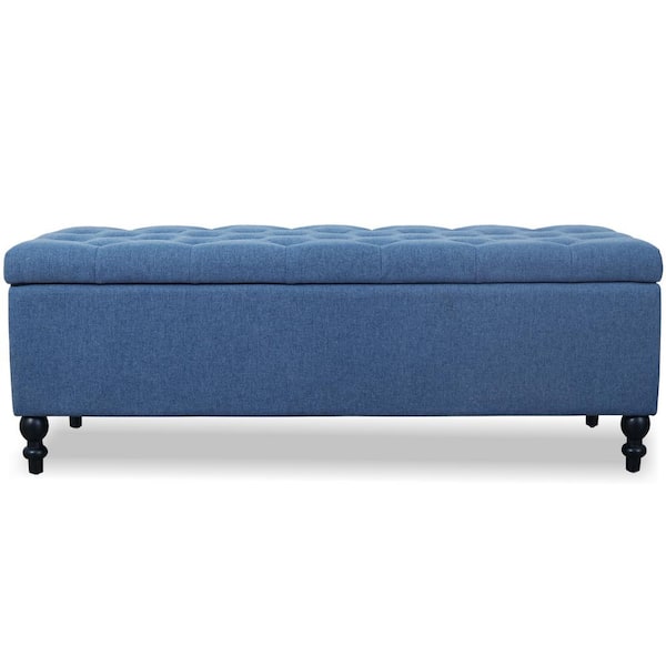 GOOD & GRACIOUS Rectangle 51 ft. x 18 ft. Blue Storage Ottoman with Tufted