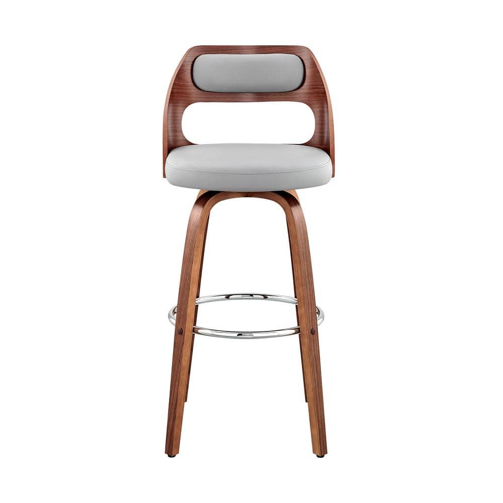 Julius 30" Gray Faux Leather & Walnut Swivel Bar Stool