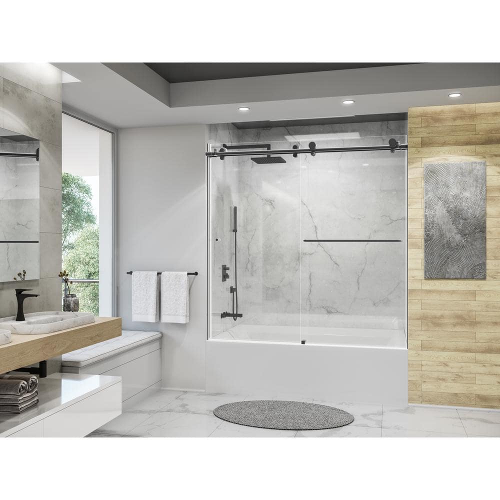 Eclipse 60" Matte Black Frameless Sliding Tub Door