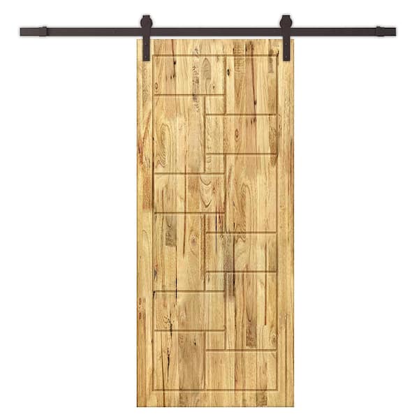 CALHOME 30 in. x 96 in. Weather Oak Stained Pine Wood Modern Interior Sliding Barn Door with Hardware Kit