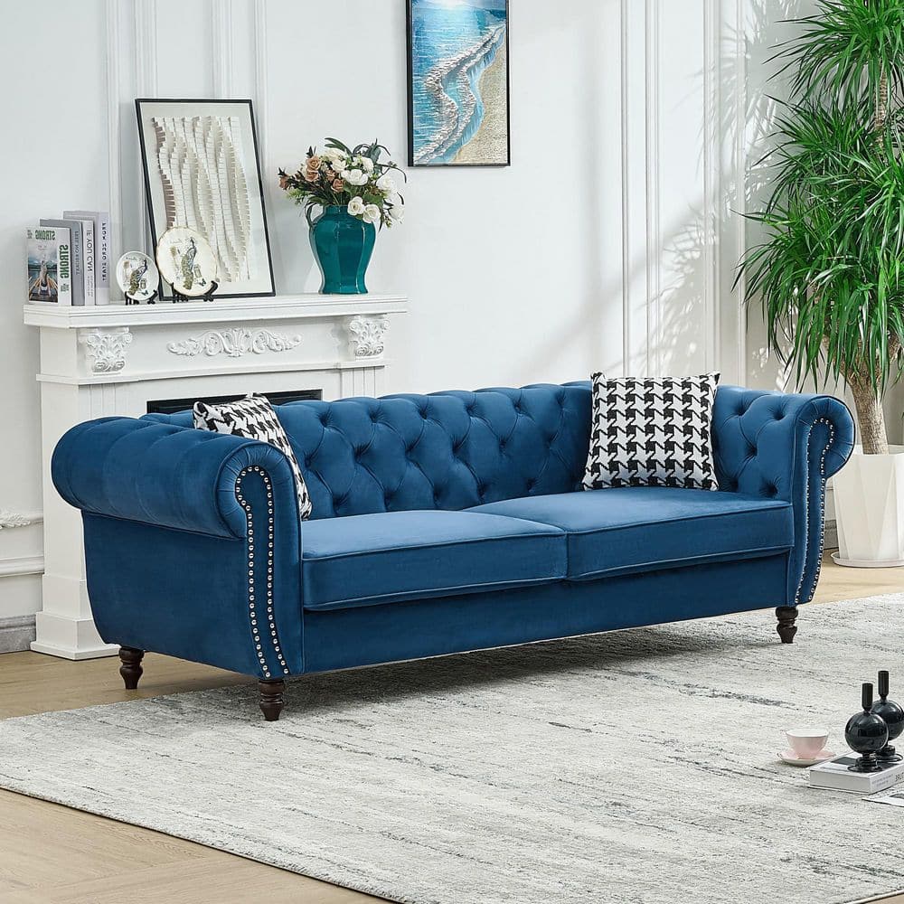 Noble House Rex 87 in. Rolled Arm Chenille Rectangle 3 Seater Sofa