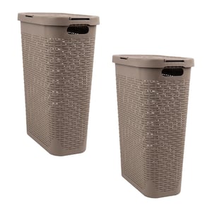 Tan 23.5 in. H x 10.4 in. W x 18 in. L Plastic 40L Slim Ventilated Rectangle Laundry Hamper with Lid (Set of 2)